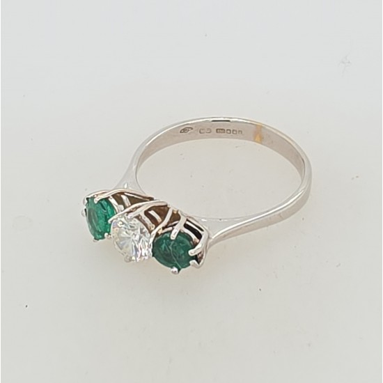 Pre Owned 18ct White Gold Emerald and Diamond Ring ZB401